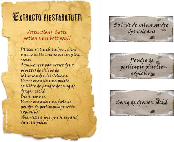 parchemin potion magique printable