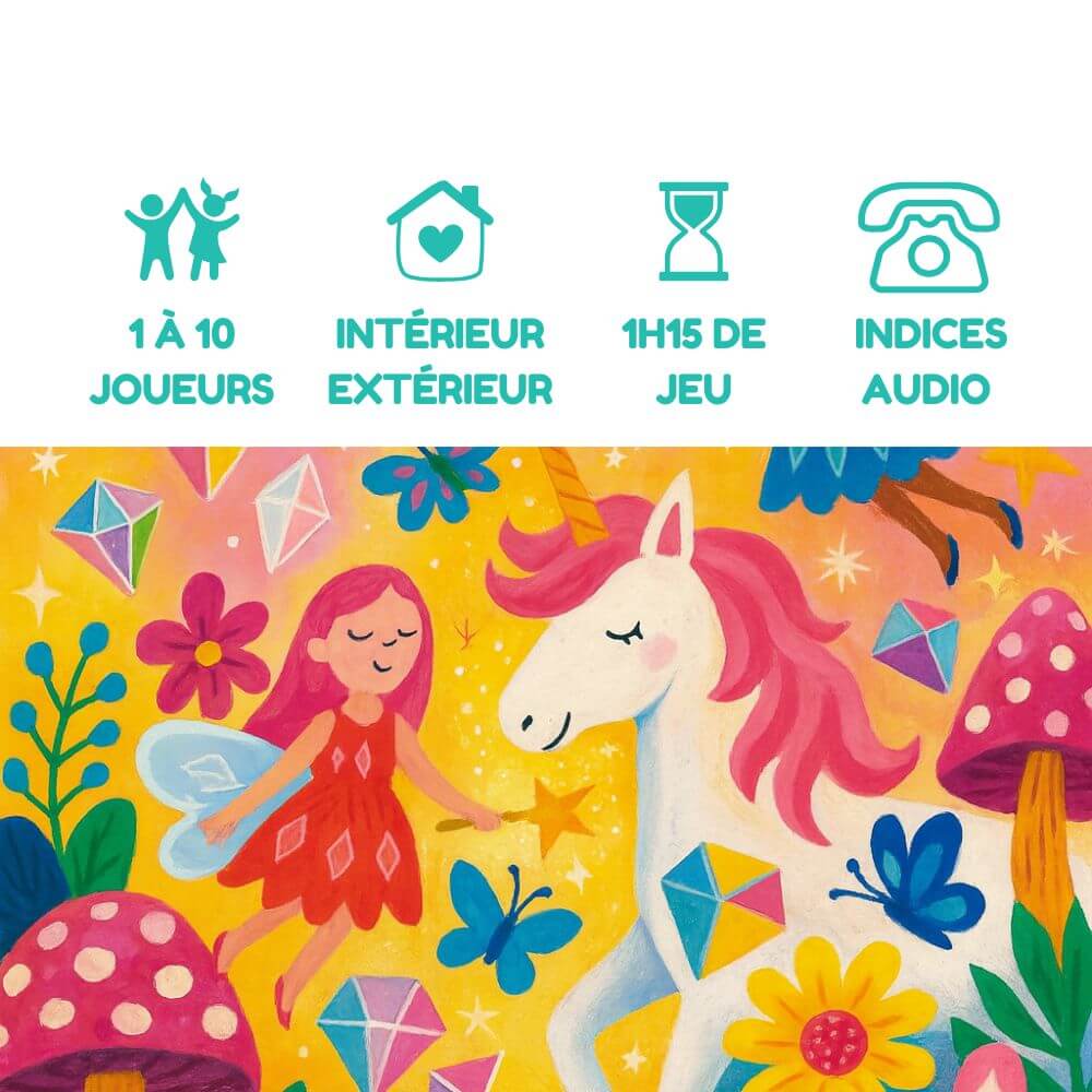 Chasse au trésor féerique avec licorne et fées pour enfants, 1 à 10 joueurs, intérieur ou extérieur, 1h15 de jeu – Explorador