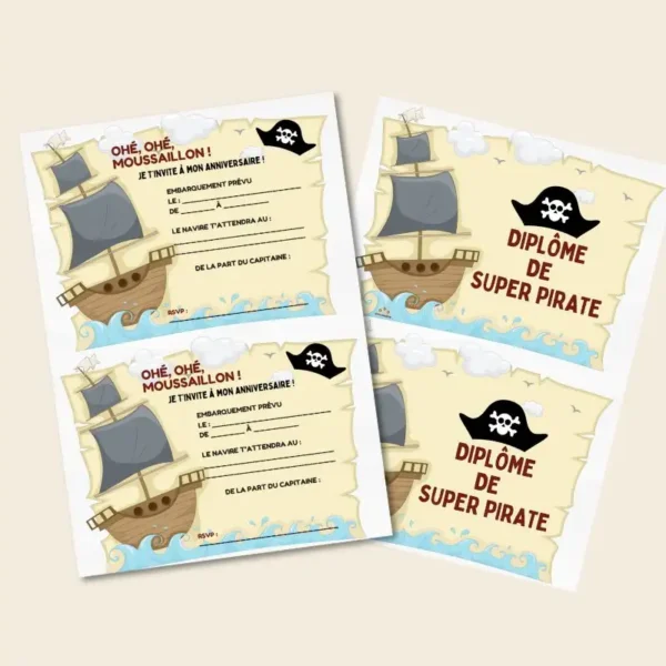 invitation et diplome de bateau pirate