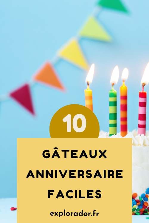gateaux d'anniversaire faciles à faire, gateau avec bougies allumées et fanions en décoration